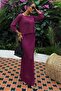 Plum Boat Neck Half Sleeve Lace-Like Knit Knitwear Set 10093 - 4