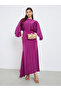 Women Magenta Satin Maxi Dress with Draped Sleeves - 2