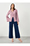 Purple Textured V-Neck Button Flared Sleeve Shirt - 2