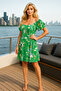 Women's Green Floral Patterned Boat Neck Summer Dress - 3