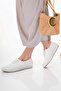 White Women's Perforated Ballerina Shoes - 3