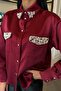 Collar and Pocket Pearl Stone Satin Shirt 3423 - 5