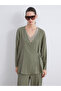 Khaki Double-Breasted Collar Textured Muslin Women's Kimono