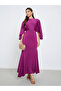 Women Magenta Satin Maxi Dress with Draped Sleeves
