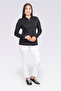 10664 Black Satin Decorated Stylish Knitted Bluz - 2