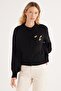 Women's Regular Fit Classic Cut Butterfly Embroidered Black Cardigan - 2