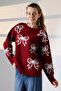 Round Neck Long Sleeve Bow Tie Bow Pattern Jacquard Panel Pearl Detail Knitwear Winter Sweater - 6