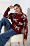 Round Neck Long Sleeve Bow Tie Bow Pattern Jacquard Panel Pearl Detail Knitwear Winter Sweater - 7