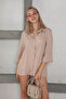 Women's Linen Shirt with Side Slits and Stripe Detail - 2