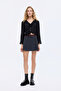 Stripe Waist Detailed Pleated Mini Shorts Skirt Anthracite
