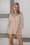 Women's Linen Shirt with Side Slits and Stripe Detail