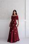 Burgundy Off Shoulder Strapless Jewel Satin Evening Dress - 3
