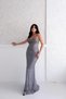 Gray Beaded Strapless Sheer Detailed Fish Evening Dress - 2