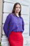 Women's Collared Off-Shoulder Long Sleeve Lycra-Free Fabric Shirt-Purple - 6