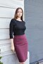 Lined High Waist Below the Knee Lightweight Lycra Slit Fabric Office Pencil Skirt-Claret Red