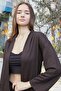Women's Silky Textured Stretch Fabric Stone Printed Cardigan-Brown - 3