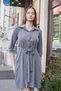 Women's Modal Silky Collar Capri Sleeve Pocket Lace up Shirt Dress - Anthracite