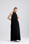 Halter Neck Pleated Digital Printed Sleeveless Satin Dress| Elb34513 Black - 2