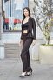 Women's Silky Textured Stretchy Modal Fabric Stone Printed Elastic Waist Wide Leg Palazzo Pants-Brown - 3