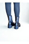 Black Leather Women's Thick Heeled Chelsea Boots with Two Side Elastics - 4