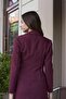 Women's Lightweight Stretch Fabric Collar Pocket Flap Long Sleeve Button Blazer Jacket-Burgundy - 4