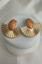 Gold Color Pearlescent Enamel Fan Oval Stone Stud Earrings (6Cm*5Cm) - 3