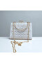 Wire Breaking Evening Dress Bag – White, Gold Detailed, Chain, 15×22 cm