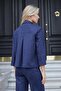 Women's Collared Relaxed Fit Long Sleeve Lightweight Lycra Suede Fabric Buttoned Pocket Blazer Jacket-Navy Blue - 5