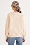 Women's Regular Fit Classic Cut 100% Cotton Printed Crew Neck Beige Sweatshirt - 7