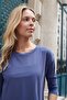 Women's Quality Modal Stretch Fabric Wide Zero Collar Capri Three Quarter Sleeve Lightweight Loose Blouse-Indigo - 6