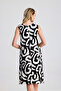 Sleeveless Printed Midi Viscose Dress |   Elb35852 Ecru-Black - 7