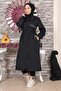 Text Detailed Hooded Coat Navy Blue 15900 - 3
