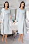 Women's Blue Patterned Long Sleeve Winter Cotton Maternity Maternity Dressing Gown Nightgown Set - 2