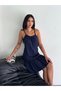 Women's Navy Blue Rope Strap Backless Skirt Ruffle Cotton Mini Summer Casual Dress - 2