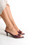 Burgundy Patent Leather Women's Kitten Heeled Slippers with Pointed Toe Cherry Red