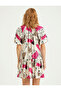 Printed Viscose Dress with Stripes Accessory Details - 5