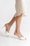 White Patent Leather Women's Kitten Heeled Slippers with Pointed Toe - 3