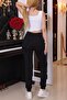 Crystal Stone Rubber Leggings Two Thread Premium Cotton Women's Plus Size Black Jogger Sweatpants - 5