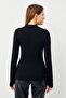 Women's Black Finger Detailed Bodysuit - 3