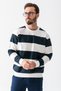 Men's Crew Neck 3-Strand Striped Sweatshirt Navy Blue - 25K 5790-1 - 4