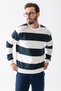 Men's Crew Neck 3-Strand Striped Sweatshirt Navy Blue - 25K 5790-1 - 6