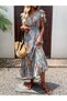 Women's short sleeve Double-Breasted collar patterned maxi dress - 6