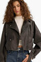 Oversize Wide Fit Taffeta Anthracite Women's Leather Jacket E8531Ax/Ar228