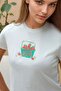 Regular Fit Crew Neck 100% Cotton Crop T-Shirt with Print Detail - 2