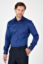 Men's Navy Blue Hard Collar 100% Cotton Slim Fit Shirt 1004250324 - 5