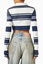 Blue-White Striped Crop Polo - 98% Cotton, 2% Elastane, Organic Cotton Blend - 3