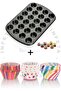 24 Compartment Metal Muffin Cake Mold and 100 Piece Cupcake Paper Set - Cake Mold Set