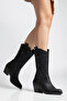 Dallaws Mid-Heeled Western Style Women's Black Embroidered Cowboy Black Leather Boots - 2