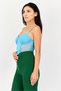Women Queen Anne Neck Sleeveless Textured Tank Top, Light Blue - 3