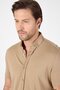 Men's Dark Beige Short Sleeve Buttoned Collar Slim Fit Shirt 1004250256 - 4